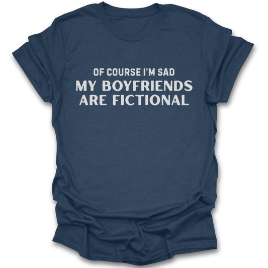 Blue t-shirt with white text on a white background romance funny book reading literary t shirt