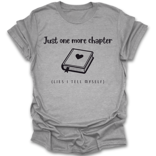Gray t-shirt with a book graphic and text on a white background funny book reading literary t shirt