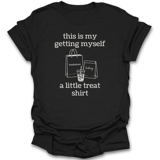 Black t-shirt with white text and graphics on a white background funny book reading literary t shirt