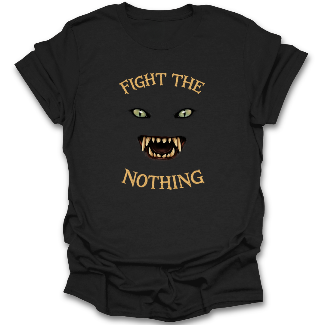 Blue t-shirt with white text 'EMOTIONALLY ATTACHED TO FictioNAL MEN' on a white background The Neverending Story shirt, Fight the Nothing shirt, fantasy book shirt, classic fantasy t-shirt, book lover fantasy tee, nostalgic fantasy merch, reader gift, bookish fantasy apparel, literary fan shirt, dark fantasy reader shirt