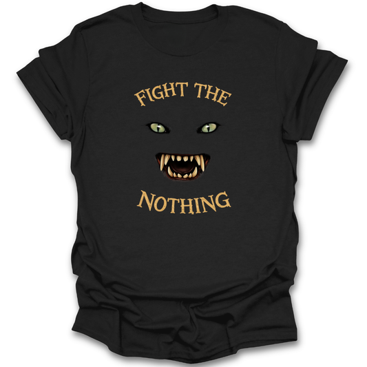 Blue t-shirt with white text 'EMOTIONALLY ATTACHED TO FictioNAL MEN' on a white background The Neverending Story shirt, Fight the Nothing shirt, fantasy book shirt, classic fantasy t-shirt, book lover fantasy tee, nostalgic fantasy merch, reader gift, bookish fantasy apparel, literary fan shirt, dark fantasy reader shirt