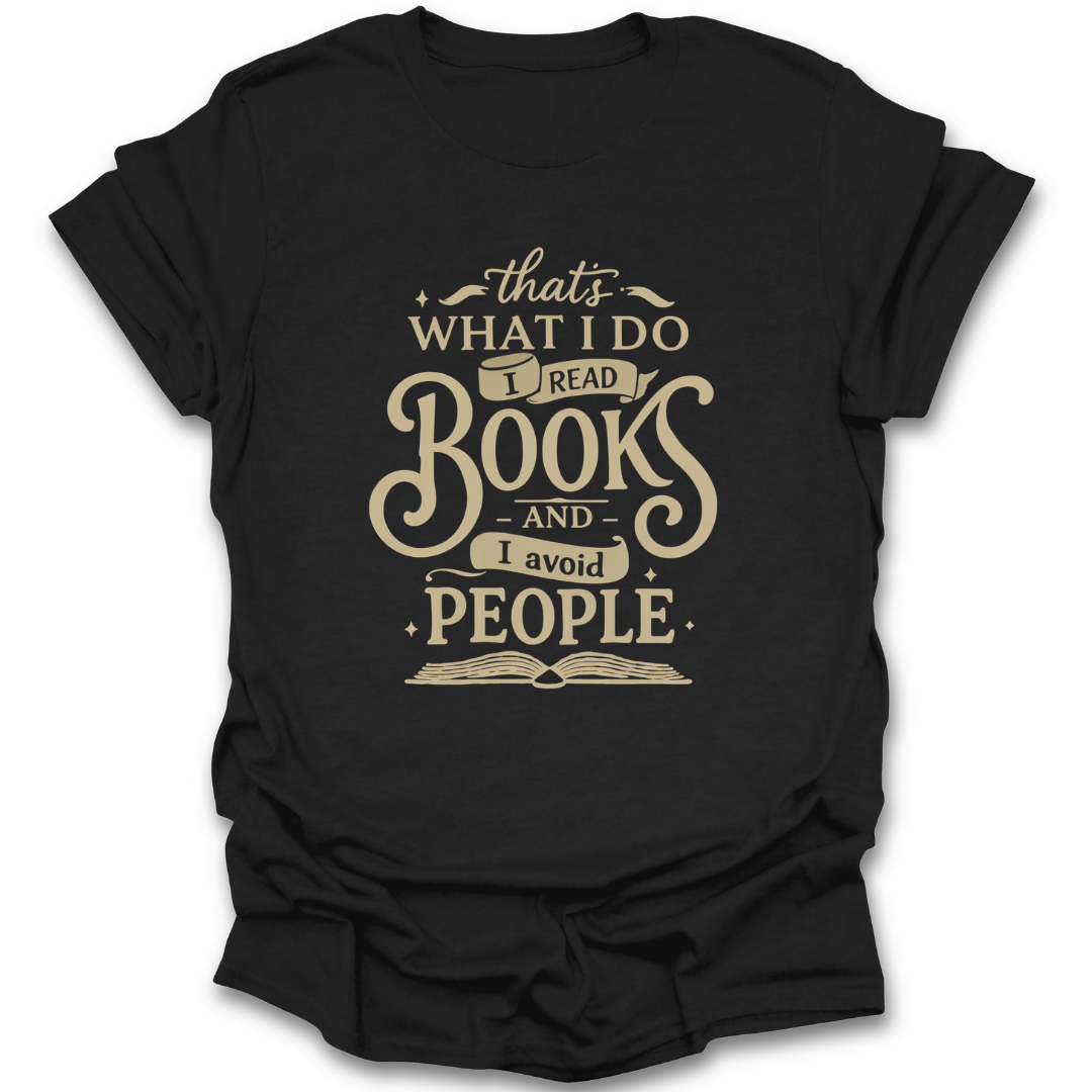 Black t-shirt with white text 'I Read Books, Cancel Plans, and I Know Things' on a white background funny book reading literary t shirt