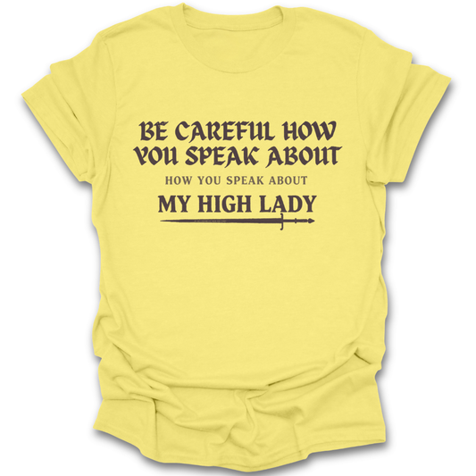 Yellow t-shirt with black text on a white background fantasy funny book reading literary t shirt