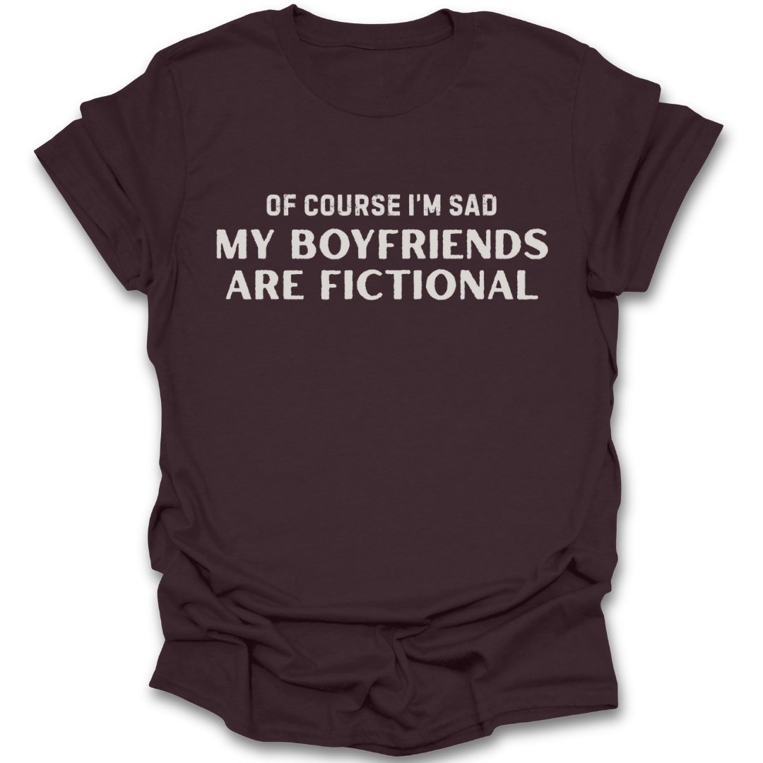 Maroon t-shirt with white text on a white background romance funny book reading literary t shirt