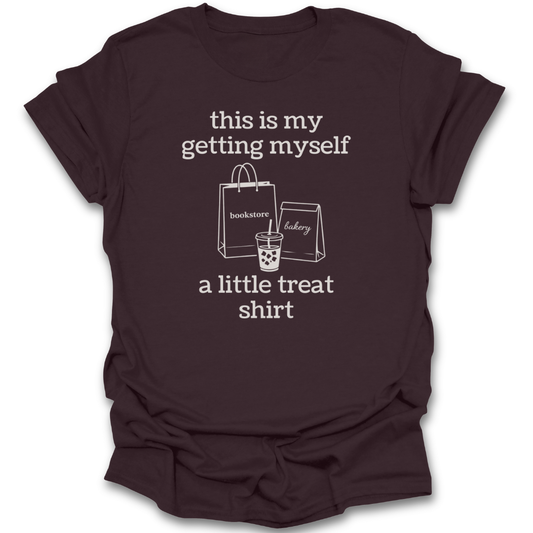Brown t-shirt with white text and graphics on a white background funny book reading literary t shirt