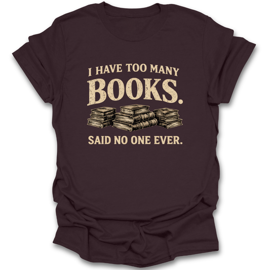 Brown t-shirt with book-themed text and graphic on a white background funny book reading literary t shirt