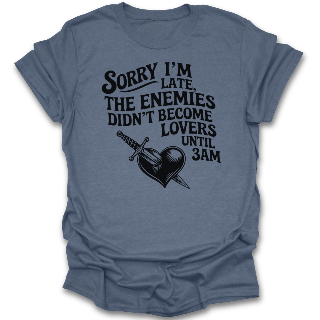 Blue t-shirt with black text and heart graphic on a white background dark romance  funny book reading literary t shirt