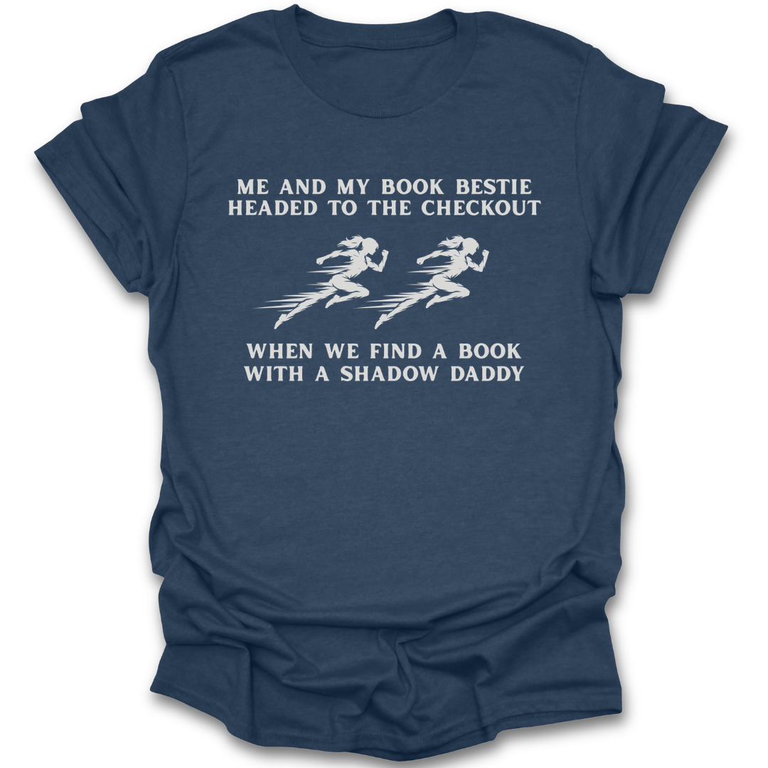 Navy blue t-shirt with white text and graphics on a white background fantasy funny book reading literary t shirt