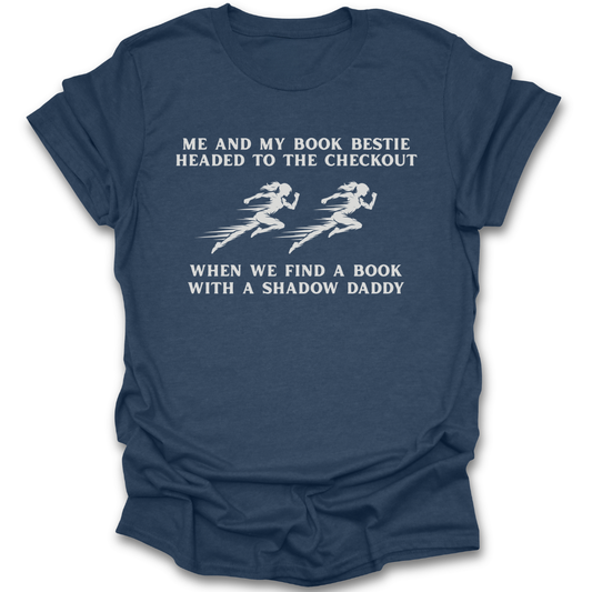 Navy blue t-shirt with white text and graphics on a white background fantasy funny book reading literary t shirt
