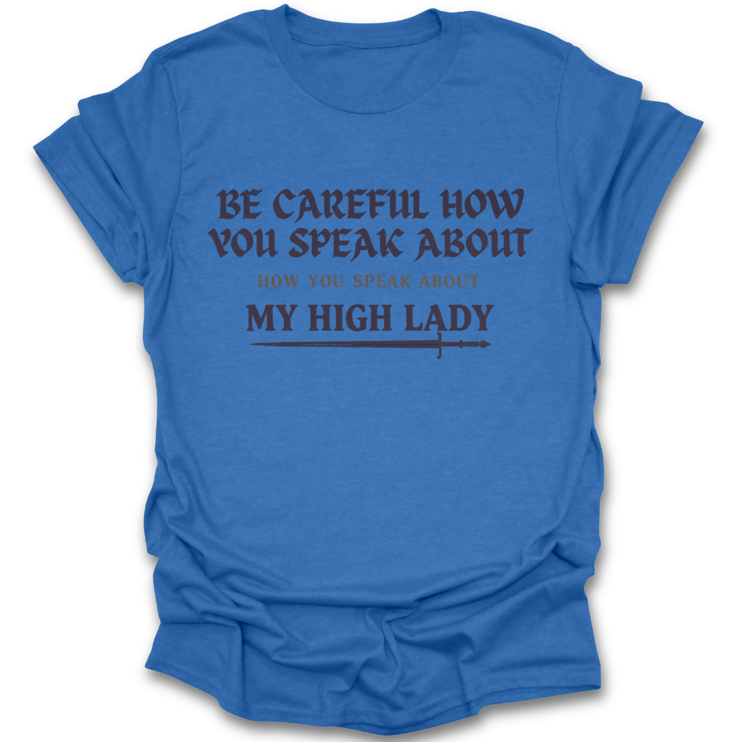 Blue t-shirt with black text on a white background fantasy funny book reading literary t shirt
