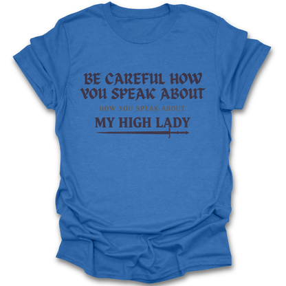 Blue t-shirt with black text on a white background fantasy funny book reading literary t shirt