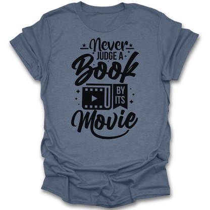 Blue t-shirt with black text design on a white background book reading t shirt