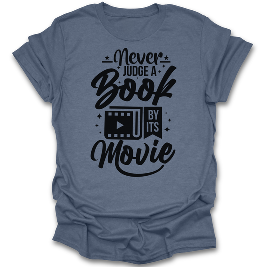 Blue t-shirt with black text design on a white background book reading t shirt