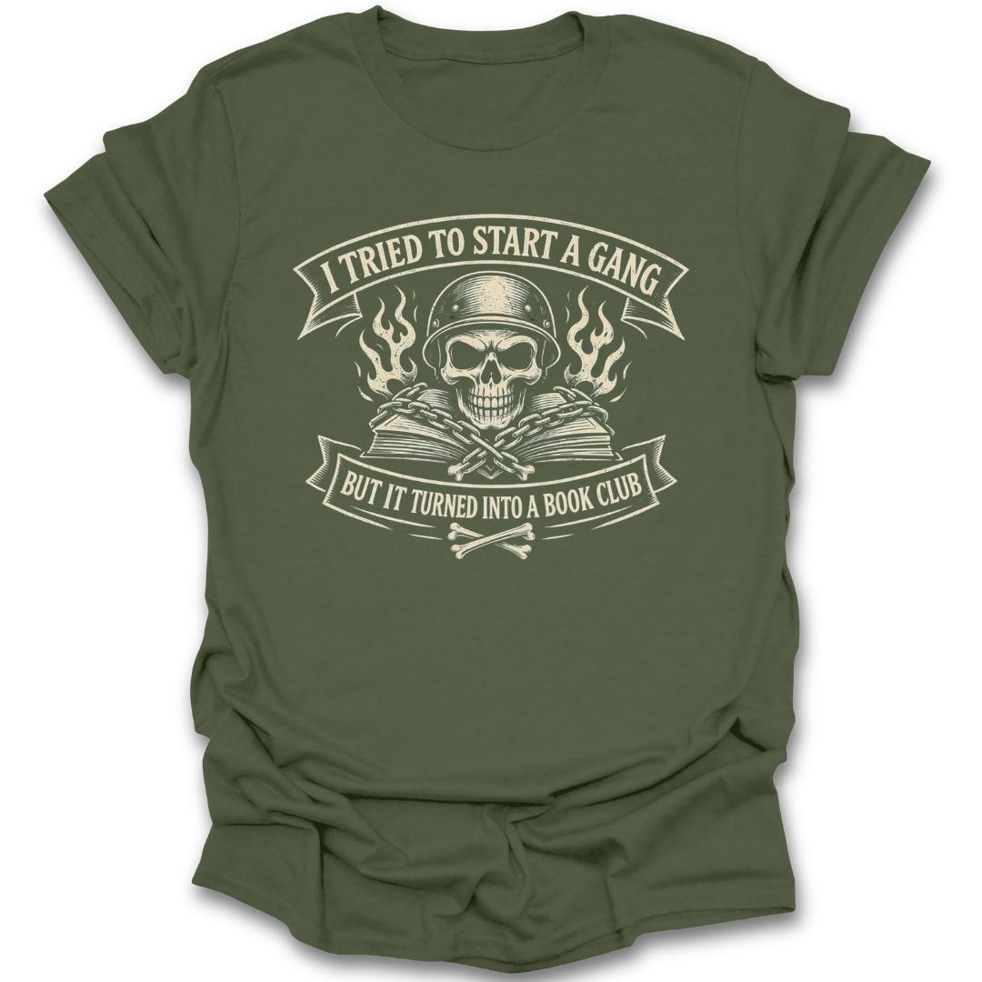 Green t-shirt with skull graphic and text on a white background book lover shirt, book club shirt, funny reader shirt, sarcastic book shirt, bookworm t-shirt, reading t-shirt, booktok shirt, bookstagram shirt, librarian gift, reader gift, literature lover tee, introvert book shirt, bookstore shirt, funny book lover gift.&nbsp;