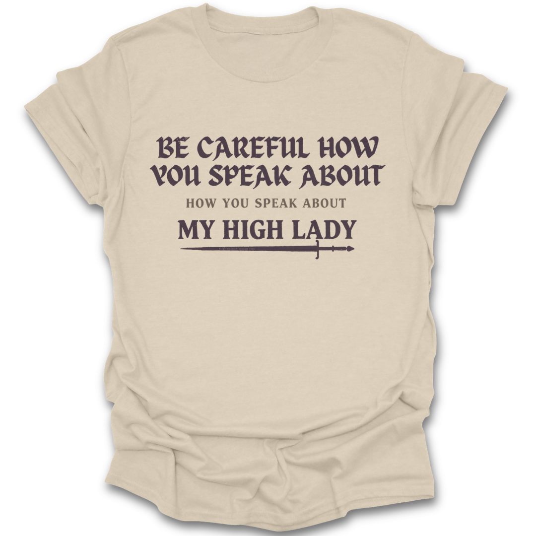 Beige t-shirt with black text on a white background fantasy funny book reading literary t shirt